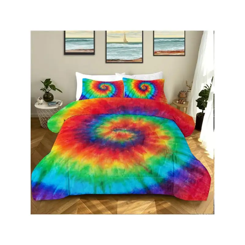 

Rainbow Tie Dye Comforter Set - Queen Size, 3 Piece Boho Bedding for Girls, Colorful Fluffy Quilt for Teens and Kids, Orange