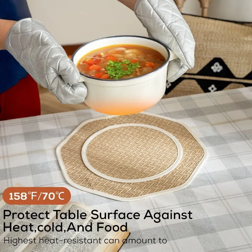 

2Pcs Vintage Round Table Placemat Protective Anti-scalding Kitchen Mats Heat Resistant Linen Coaster Dining Tables