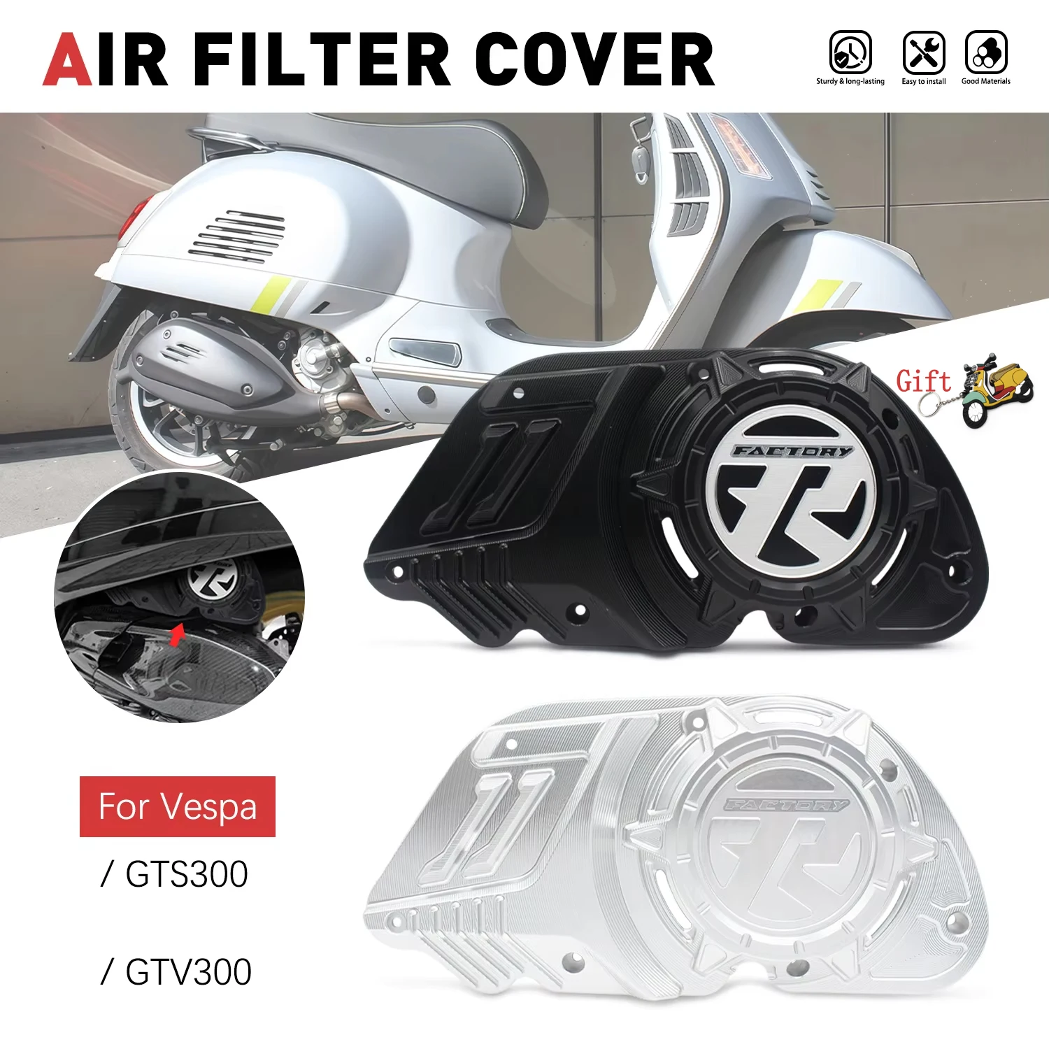 Motorcycle Accessories For Vespa GTS300 GTV300 Air Filter Cover Engine Air Cleaner Filter Protective Guard Replacement