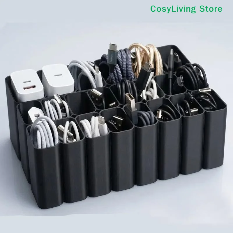 [CL]11/22 Grids USB Cable Storage Tray Wire Management Box Desktop Electronic Organizer For Home Office Holiday Present[CL]