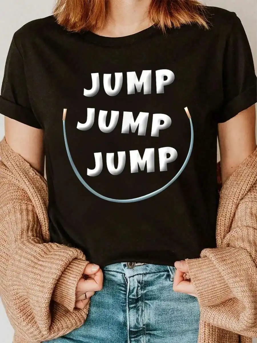 

Cotton Jump Rope Print Tee Women Casual Summer Top