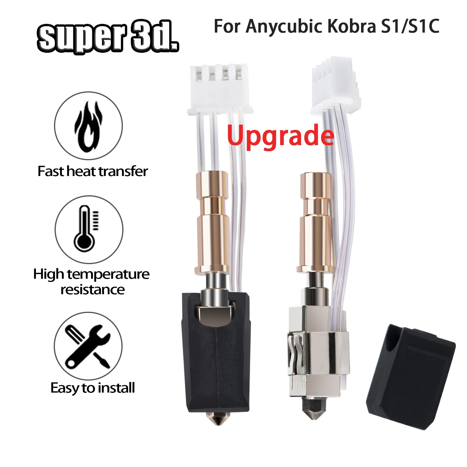 For Anycubic Kobra S1 Hotend Kobra S1 Combo Upgraded Hot End Kit 0.4mm Hardened Steel Nozzle for Anycubic Kobra S1 Print Head
