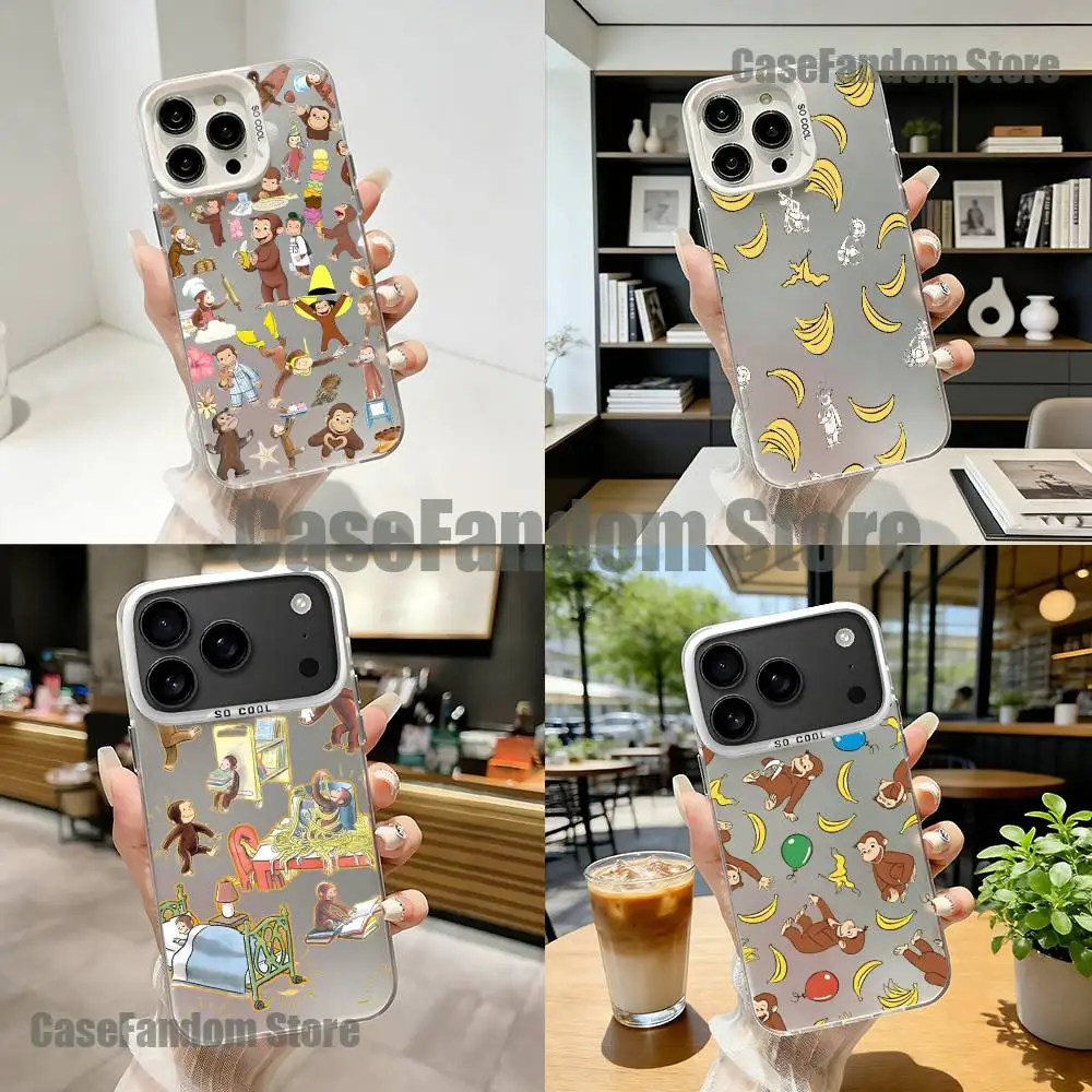 

Mokey C-Curious G-Georges For iPhone 17,16,15,14,13,12,11,Mini,Pro,E,SE4,XS,MAX White Shockproof Candy Matte Cover