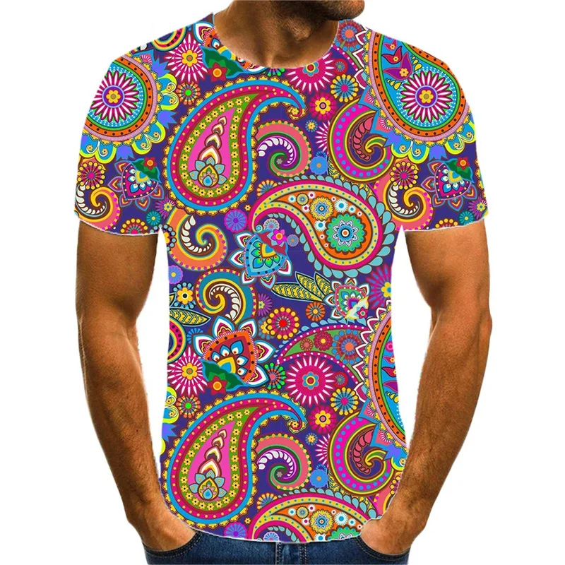 Paisley Pattern 3d Printed T Shirt Men's Fashion Vintage Street Cool Tops Loose Casual Harajuku Round Neck Short Sleeve Clothes