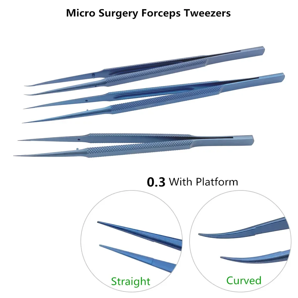 QSWTITAN Ophthalmic Forceps with Platforms Microsurgical Tweezers Double Eyelid Plastic Forceps Ophthalmic Micro Instrument