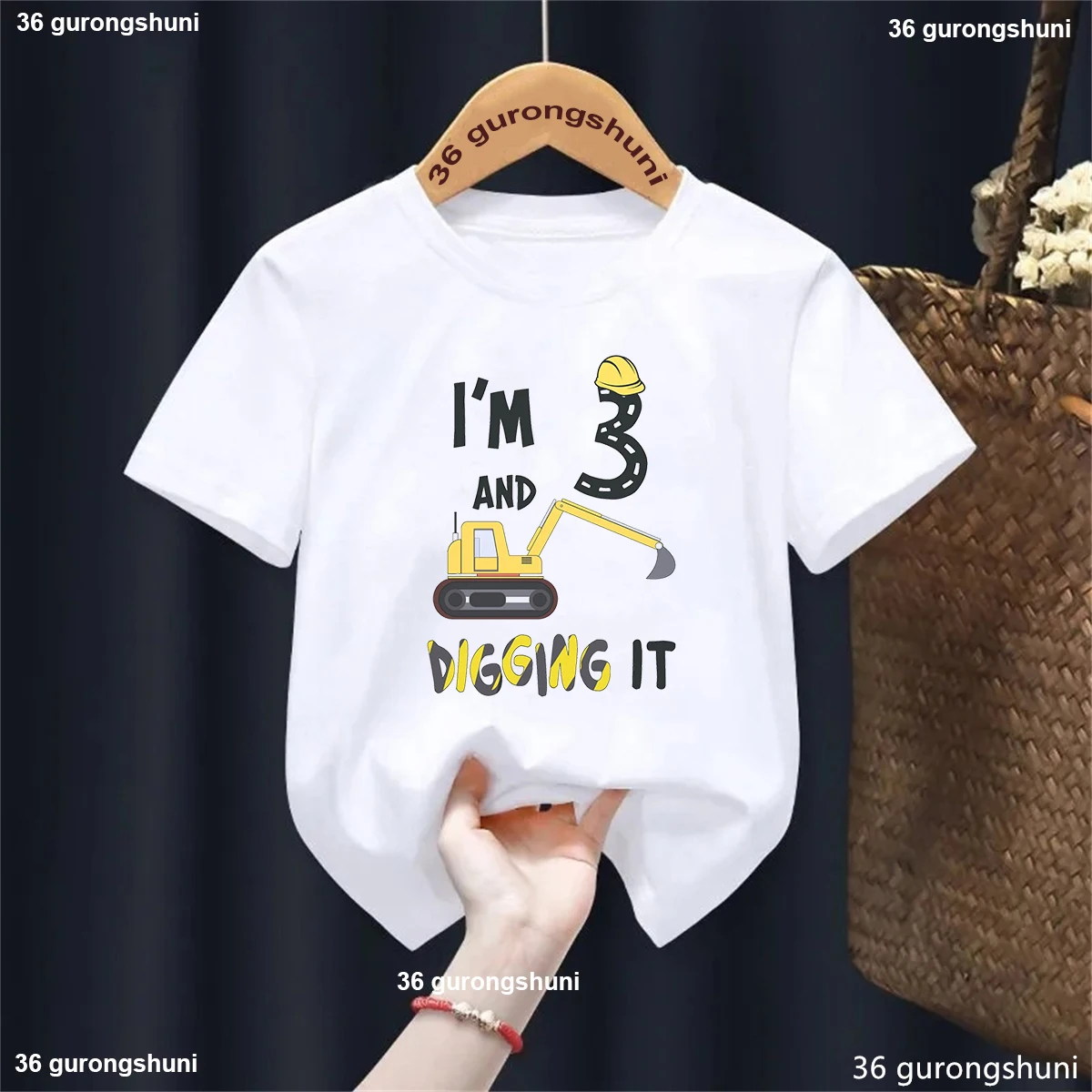 I'M 3rd And Digging It Graphic Printed T Shirt Boys/Girls Toddler Kids Clothes Harajuku Kawaii White/Grey/Blue/Yellow T-Shirt