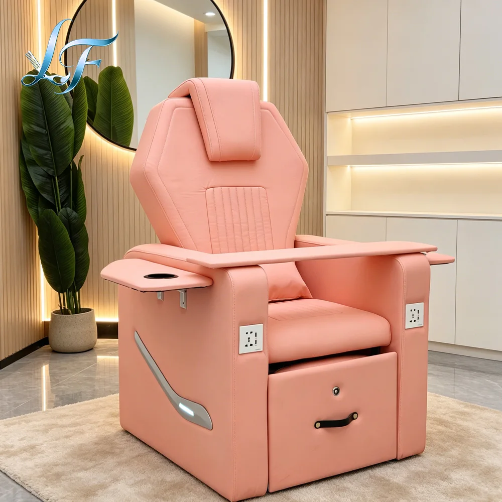 High Back Spa Manicure Pedicure Chair Pink High Back Design Plumbing For Nail Salon