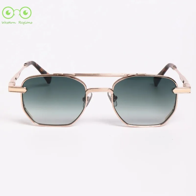 2026年ニューファッションスクエアダブルビームユニークサングラスメンズメタル反射防止uv400アウトドアアイウェアグラデーションパイロットサングラス