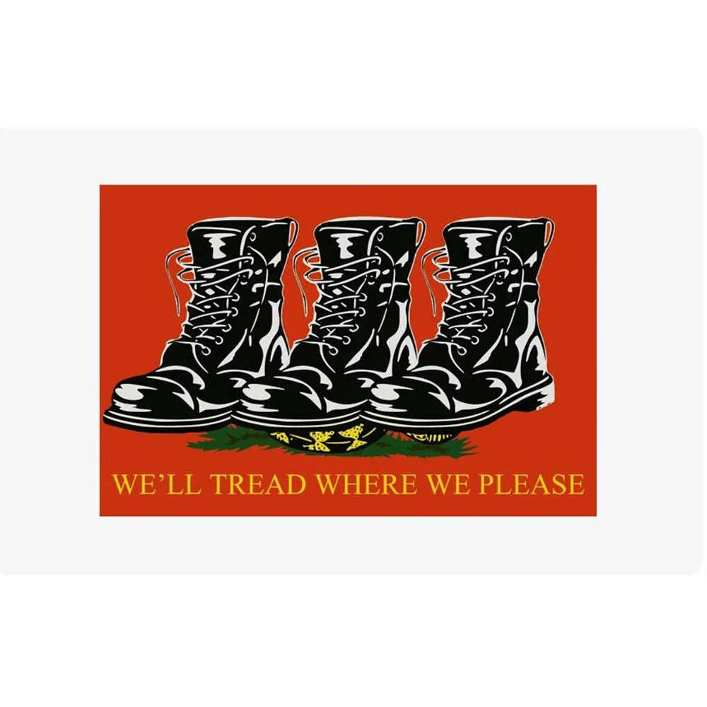 banner of we'll tread where we please with gadsden flag