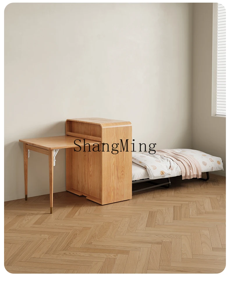 

HJ new small apartment log wind home living room movable dining table desk folding bed three-in-one