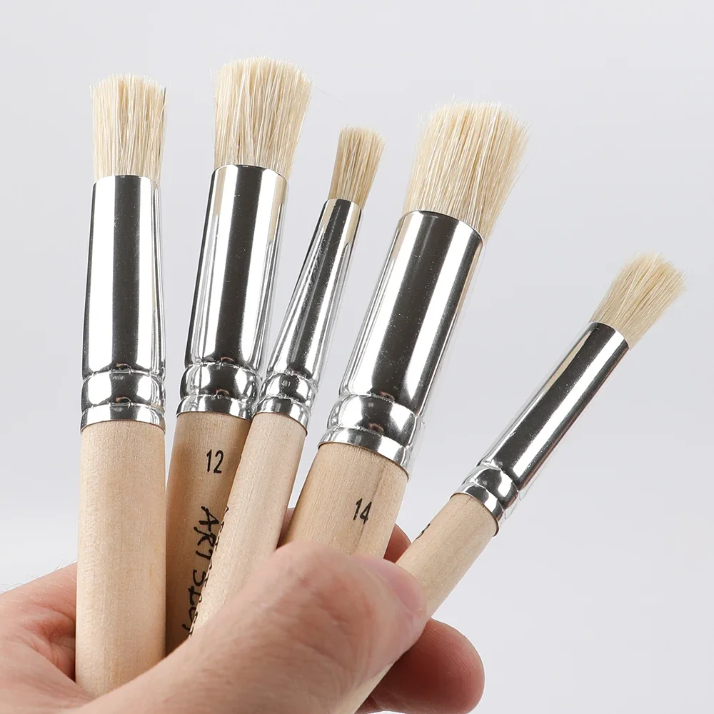 5PCS Artsecret 2835S /Set Bristle Template Paint Brushes Wooden Handle Painting Brushes for Acrylic Oil Drawing Art Stencil Tool