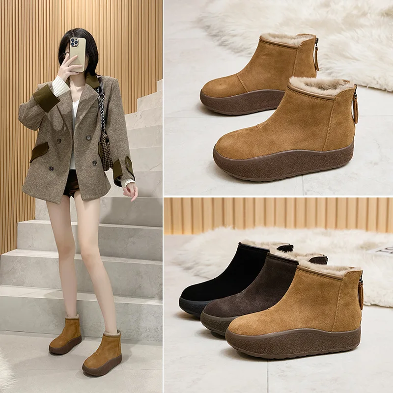 

Anti Suede Casual Women's Boots with Thick Sole Rabbit Fur Lining for Women's Short Boots Outdoor Sports Women's Snow Boots