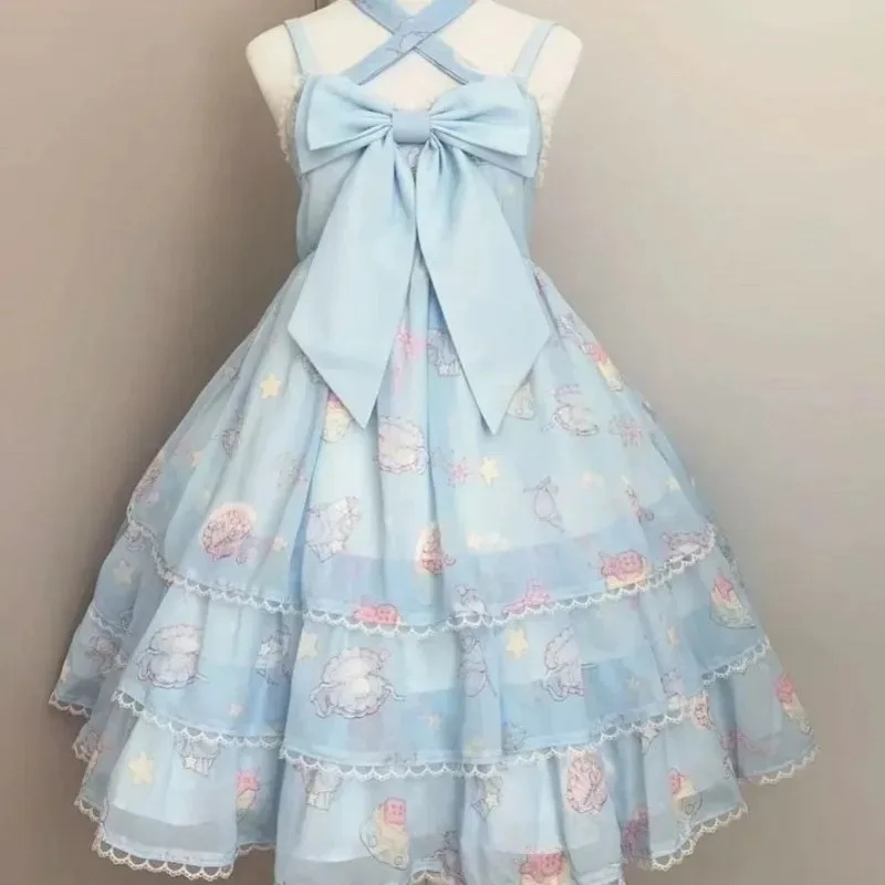 Summer Kawaii Sweet Japanese Lolita Mini Dress Y2K Vintage Off Shoulder Bow Jsk Cake Dress for Women Evening Party Lovely Outfit - view 5