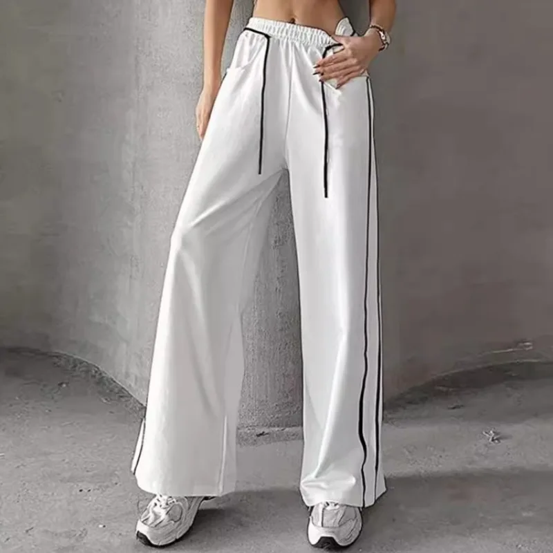 Women 2026 Autumn Winter New Hot Selling Drawstring Color Block Casual Joggers American Style Striped Versatile High Waist Chic