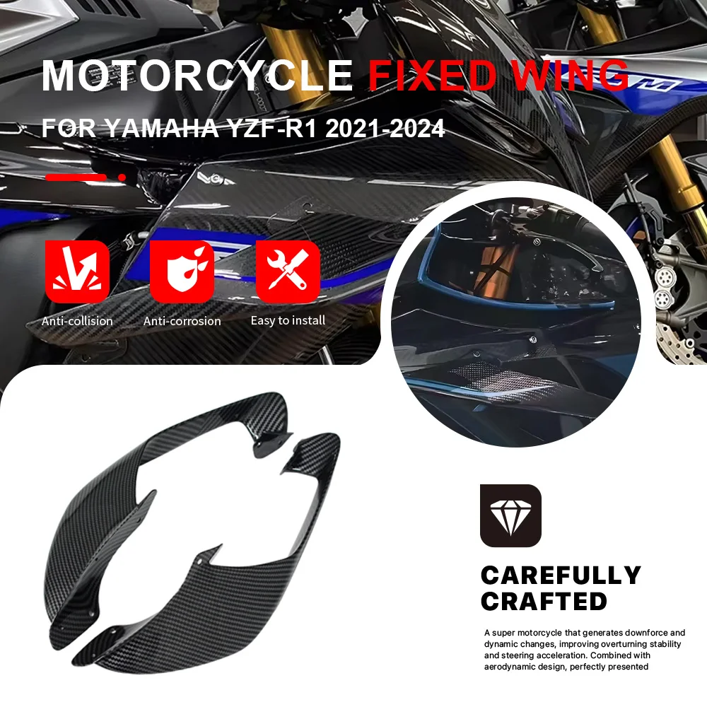 

Motorcycle Fixed Wing Spoiler For YAMAHA YZF-R1 YZFR1 2021-2024 Front Aerodynamic Wing Side Winglet Windshield Wing Aileron