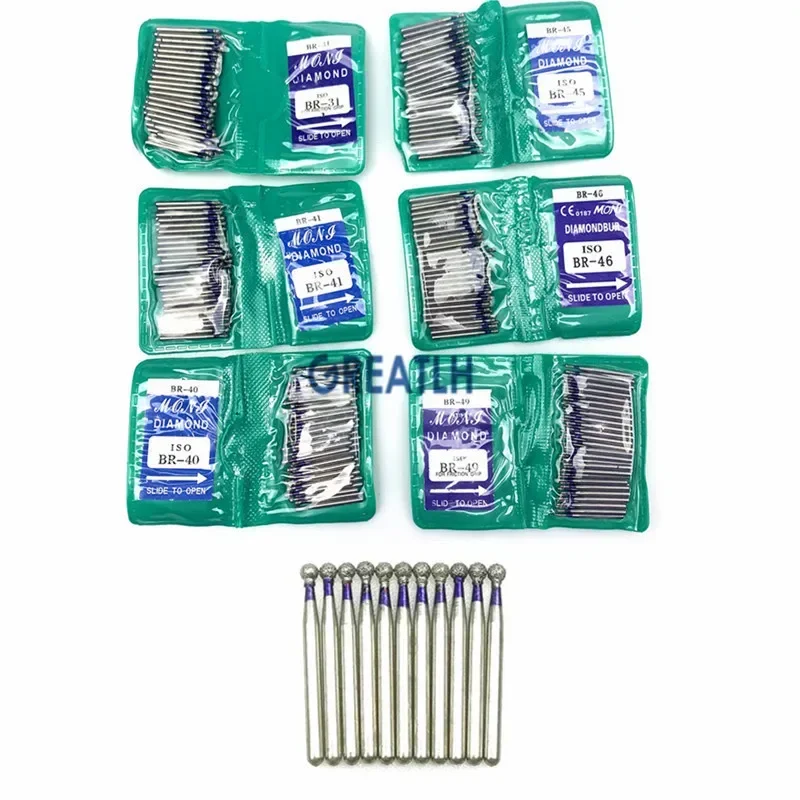 Diamante dental de alta velocidade para polimento dentário, série BR, FG, 1.6mm, 50pcs