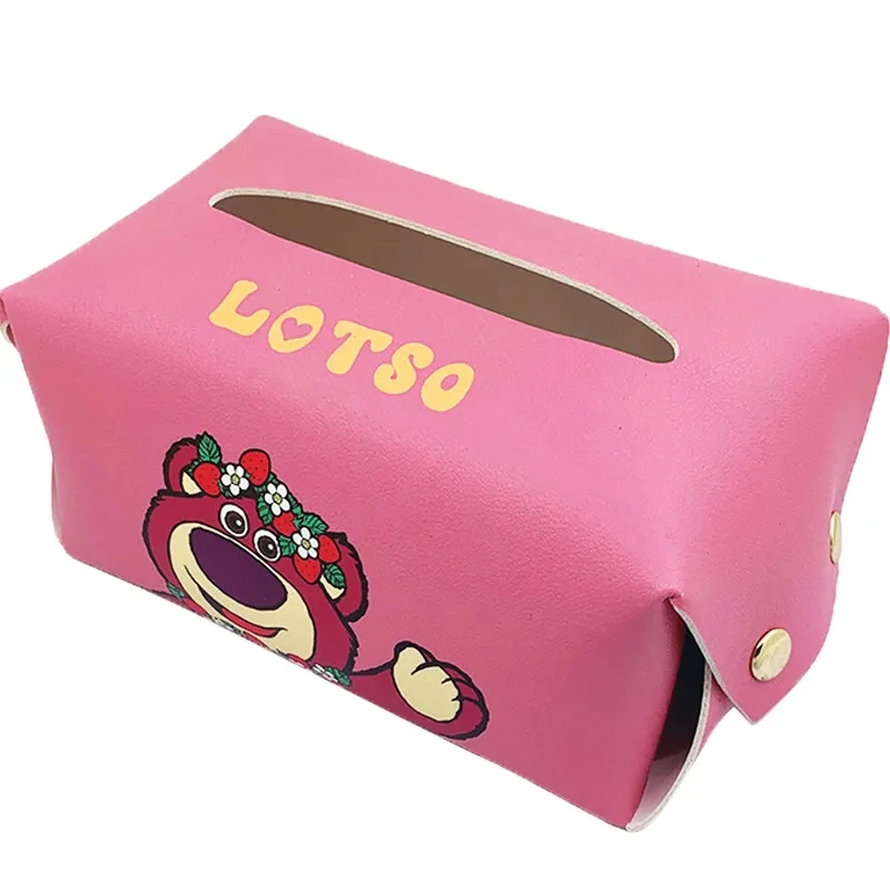 Disney Lotso Pooh Bear Car Tissue Box Hanging Car Paper Box Armrest Interior Decoration Car Household Tissue Bag Hot Sale Kawaii