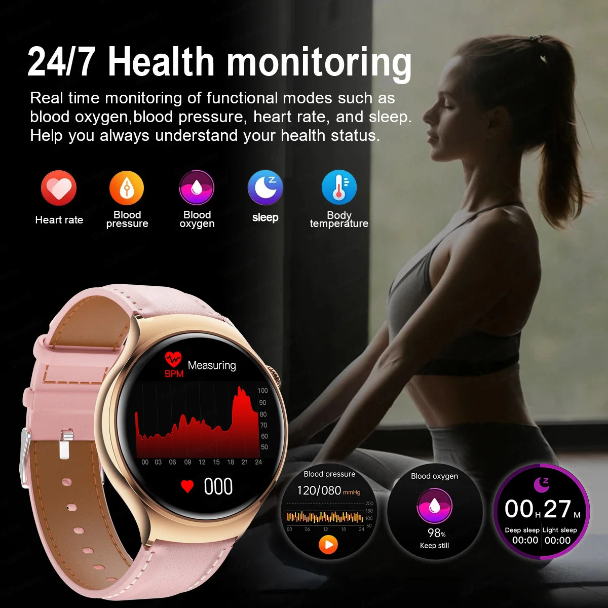 ساعة ذكية للنساء AMOLED NFC مقاومة للماء ونظام تحديد المواقع العالمي (GPS) ومسار رياضي ومعدل ضربات القلب للسيدات والصحة وضغط الدم ساعة BT Call Smartwatch