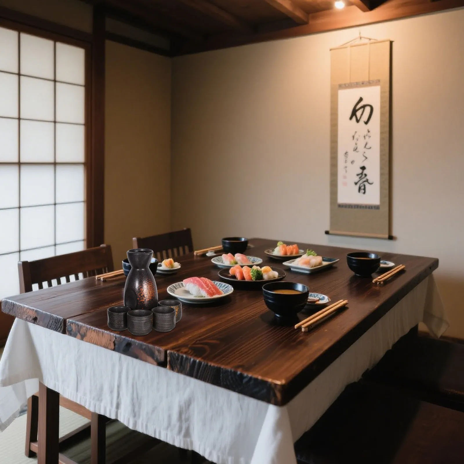 Juego de Sake Japonés Auténtico, Jarra Tokkuri de Cerámica con Vasos Ochoko, Elegante Juego de Servicio de Sake con Aislamiento Térmico para el Hogar