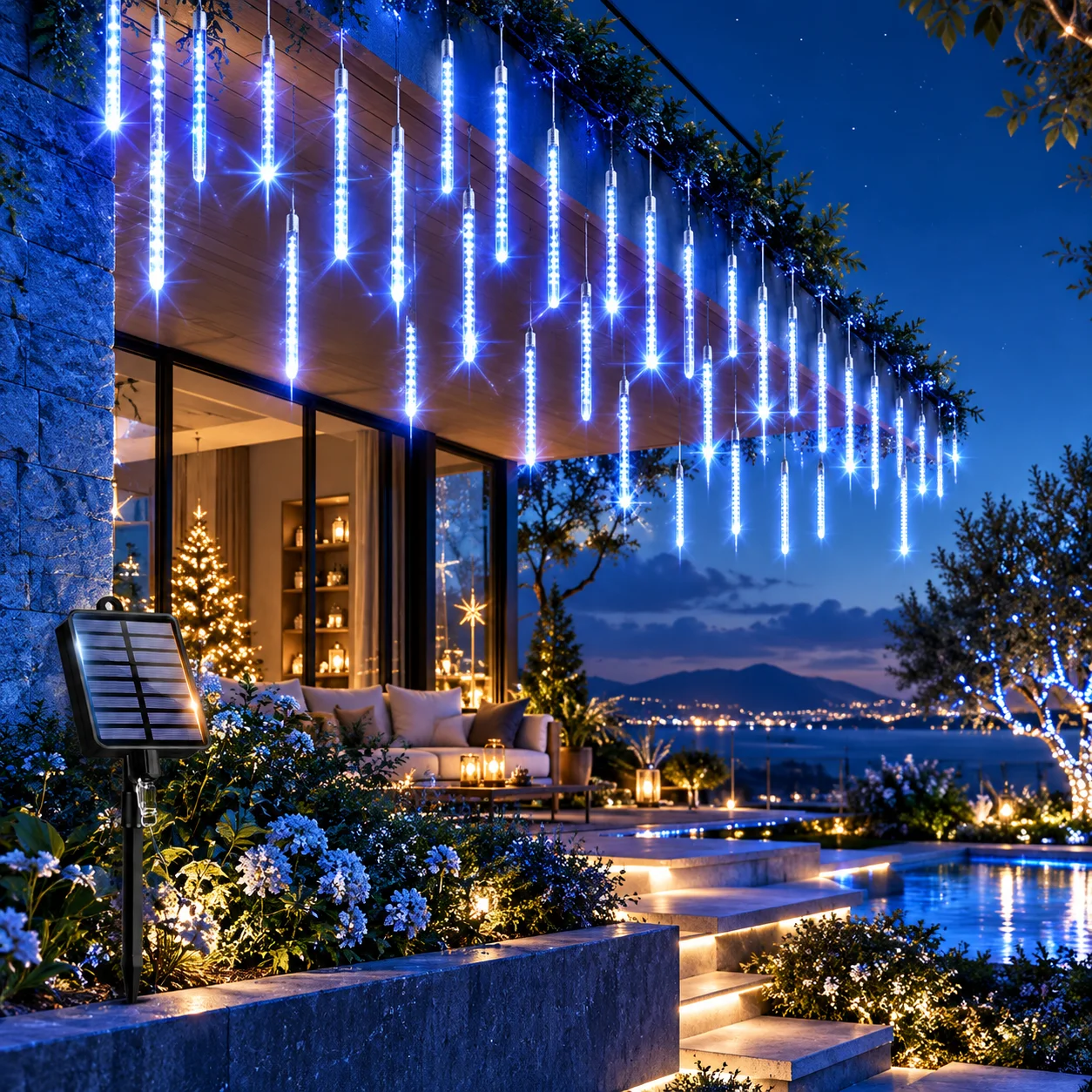 Christmas Starfall LED Meteor Shower Lights Falling Raindrop Fairy String Lights for Outdoor Gardens Porch Balcony Holiday Decor