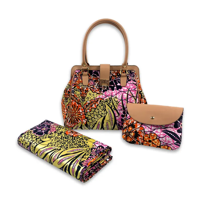 Good Quality Nigeria Style Wax Handmade Bag And Anakra Print Golden Wax Fabric Set For Party Fashion Design Bag YG1204-2