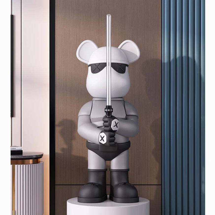 Sword Violent Bear Floor-Standing Sculpture Ornament with Light Sound Function Cartoon Statue Living Room Porch Decoration Gift