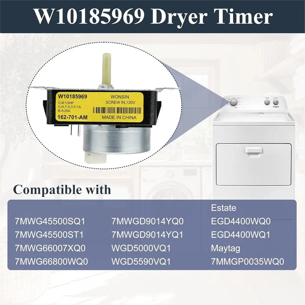 Nuevo temporizador de secadora W10185969 WPW10185969 para Estate EGD4400WQ0, EGD4400WQ1, para 7MMGP0035WQ0, para WGD5000VQ1