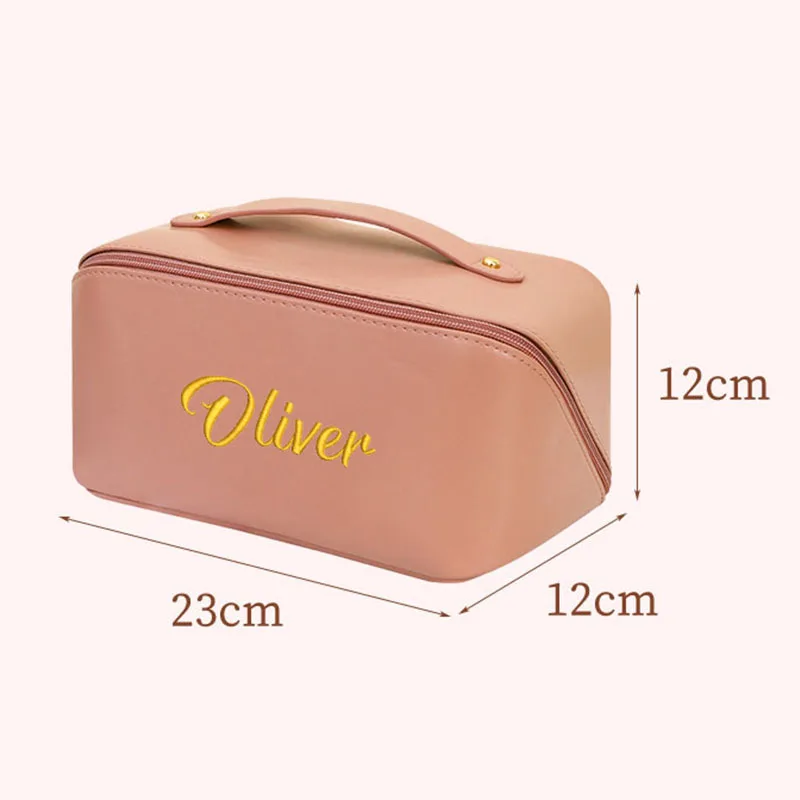 Personalized Large Capacity Travel Cosmetic Bag Custom Embroidered PU Waterproof Cosmetic Bag Multifunctional Toiletries Kit