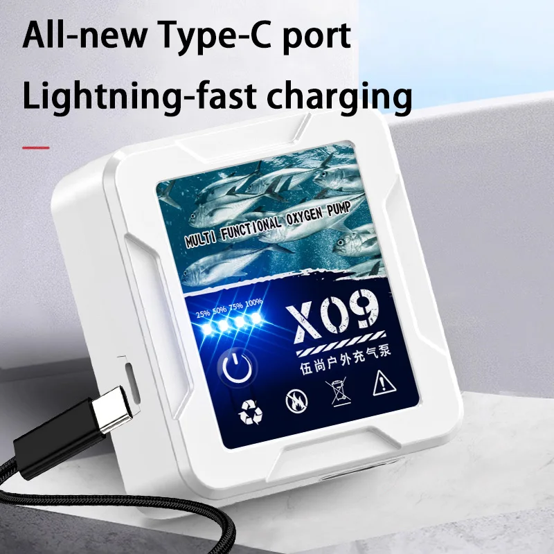 

Кислородный насос для аквариума с зарядкой, воздушный насос двойного назначения, USB-литиевая батарея, бытовой портативный рыболовный бесшумный 2400 мА Outdoo