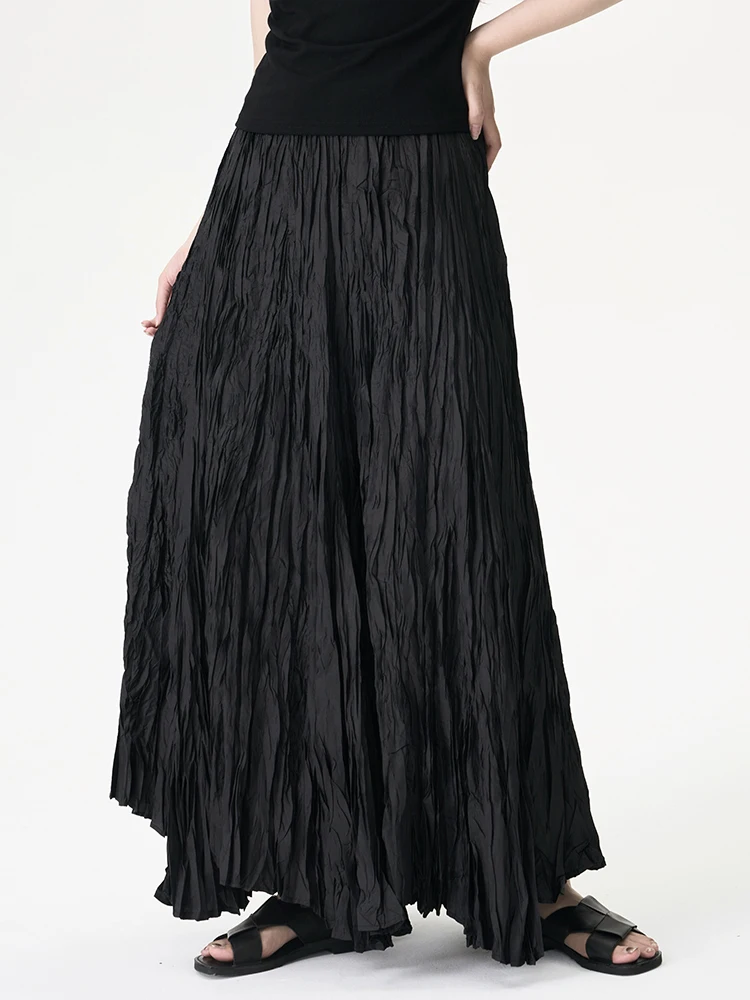 Dark Style Pleated A-Line  Skirt Heavy Embroidery Black Skirts Spring Summer High Waist Polyester Fiber Commute Vintage