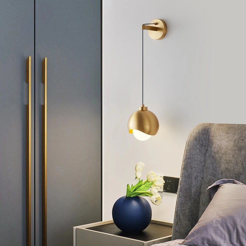 

Bedside wall lights modern and simple Nordic ins network light luxury style all copper strip wall lamp restaurant bedroom lamp