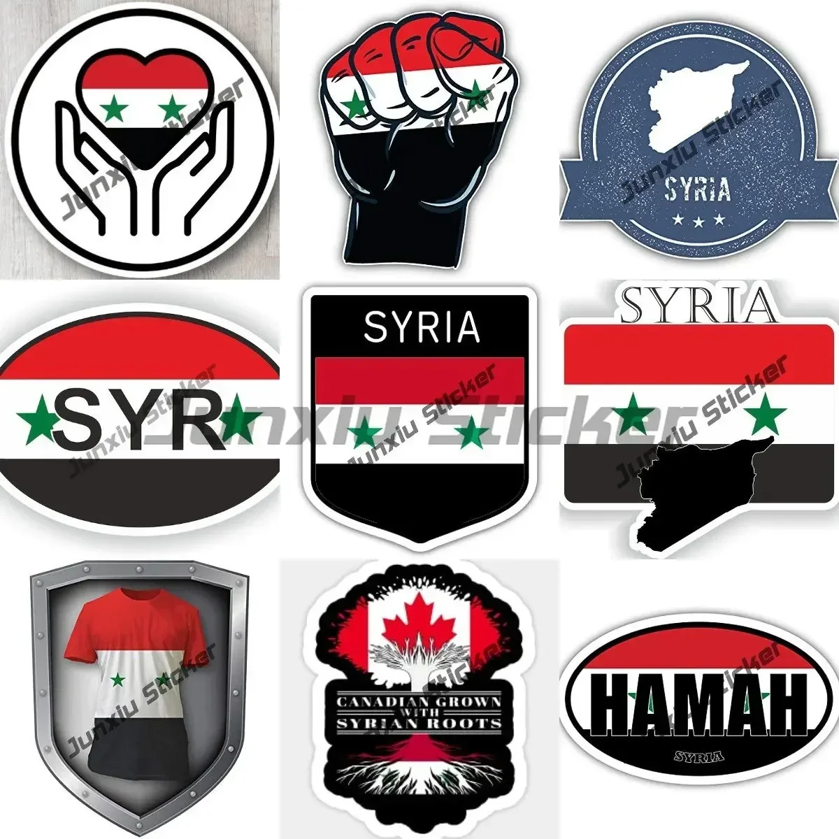 

Syria Flag Emblem Stickers Syrian Coat of Arms Country Code Oval Sticker with Flag High-Quality Occlusion Scratch Decoration