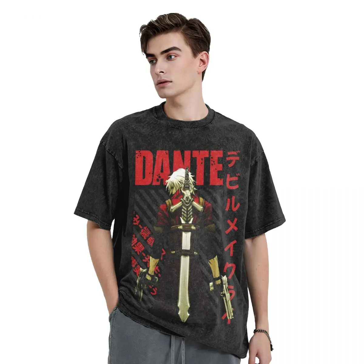 Devil May Cry Dante Sparda T Shirt Hip Hop Washed Cotton T-Shirts Vintage for Men Women Tops Streetwear Summer Tee Shirt