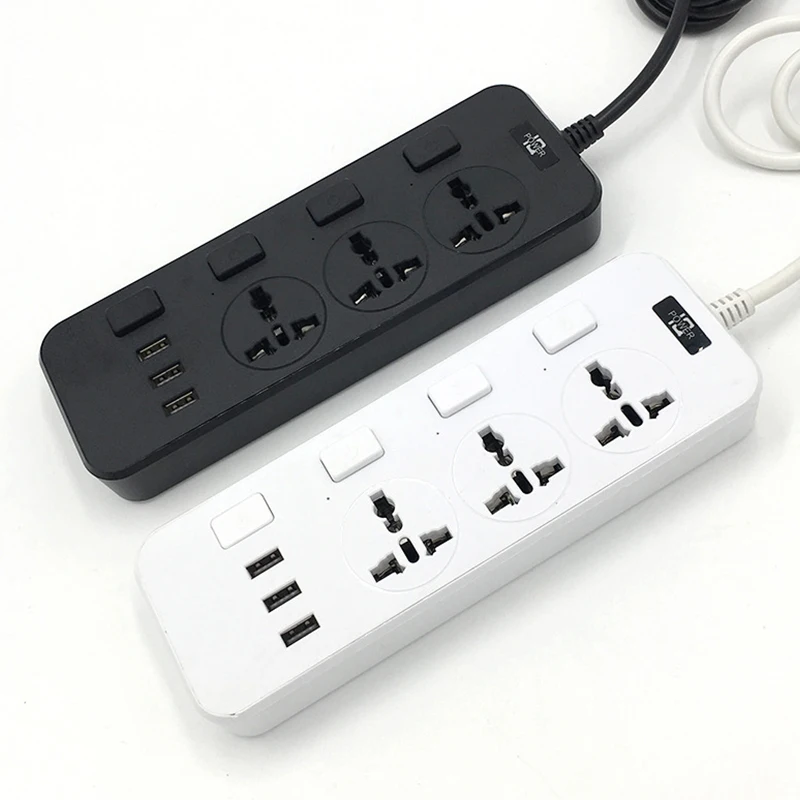 Universal 2500W Power Strip Socket US EU UK Plug USB 6-Ports Separate Switch Lightning Protection Extension Socket For Kitchen