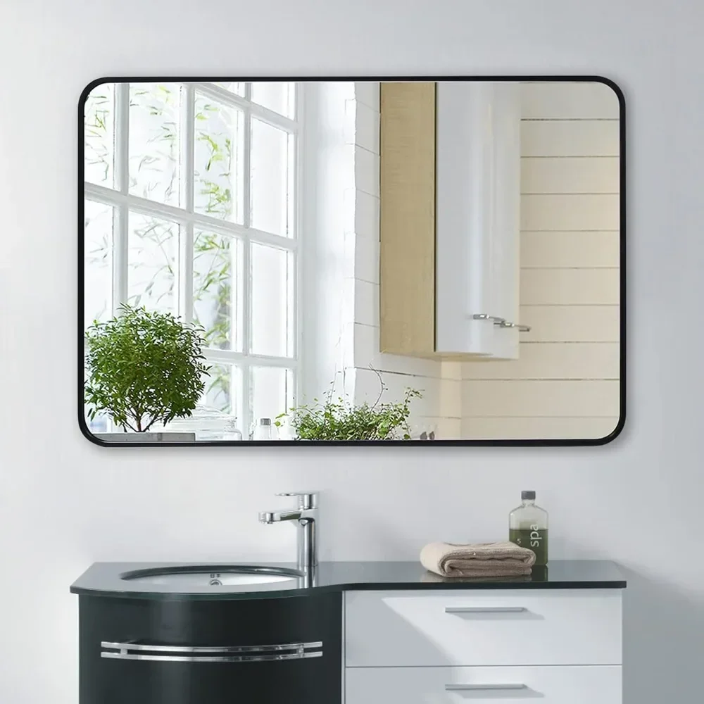 Bathroom Mirror Black Rectangle Wall Mirror 30 x 40 inch Large Wall Mounted Vanity Mirrors with Aluminum Frame, Hangs Horizontal