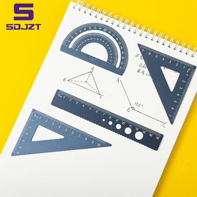 4PCS/Set Aluminum Alloy Ruler Drawing Measurement Geometry TriangleRuler straightedge Protractor A variety of rulers