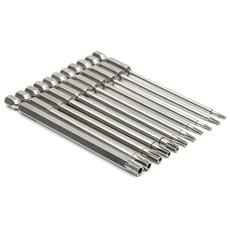 11-Piece S2 Alloy Torx Screwdriver Bit Set (100mm)  T6 T7 T8 T9 T10 T15 T20 T25 T27 T30 T40  Magnetic Tips for Secure Fastening