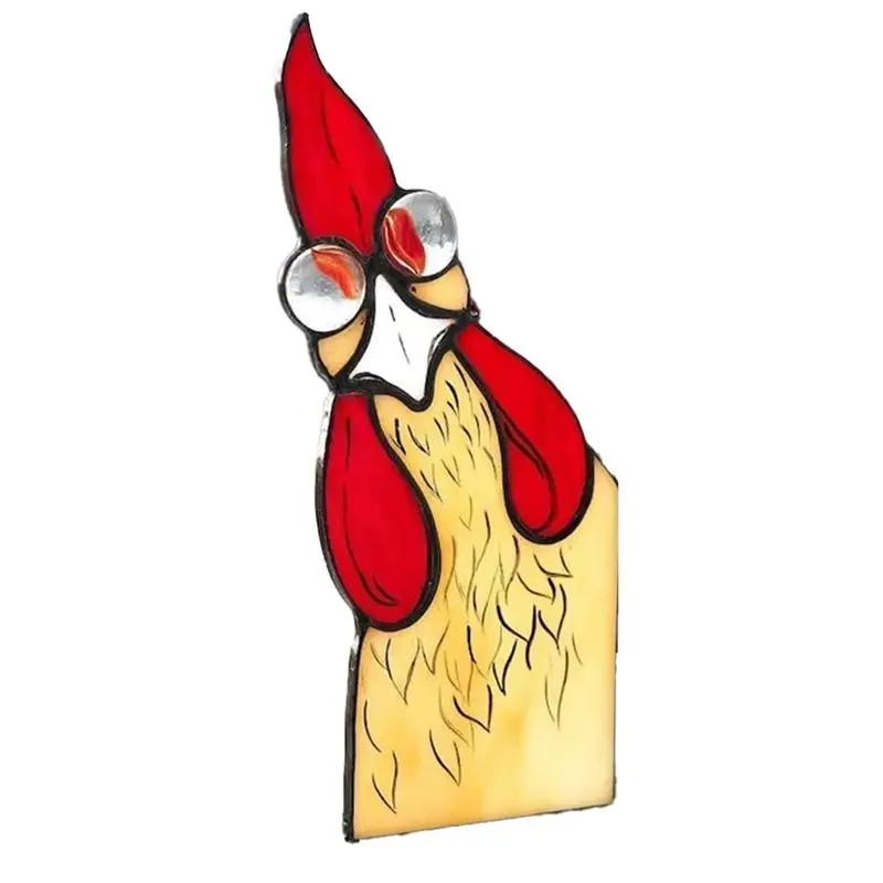 B84B 3PCS Funny Peeping Rooster Window Corner Decor, Handmade Stained Acrylic Chicken Ornament, Sun Catcher Wall Hanging for