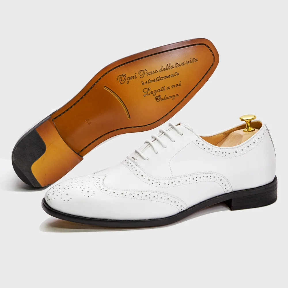 British Style Men Wedding Shoes Handmade Designer Luxury Genuine Leather Men Office Party Brogue Shoes White Man Oxfords