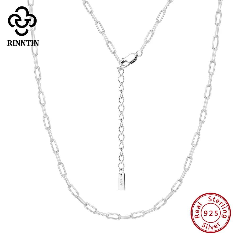 

Rinntin Pure 925 Sterling Silver 2.2MM PaperClip Necklace For Women Dainty Link Chain Choker Simple Hip Hop Accessories SC83