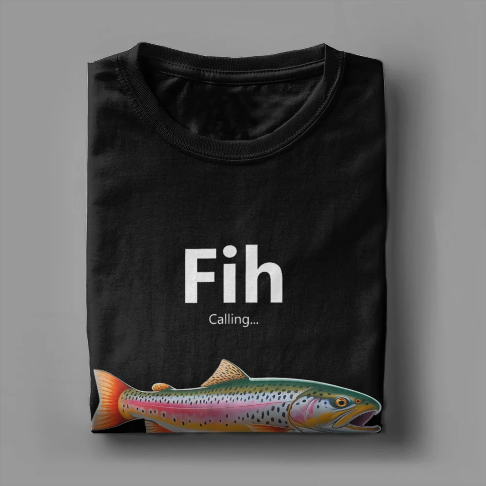 تي شيرت رجالي Fih Calling تذكير بي رسالة انخفاض قبول مكالمة هاتفية الأسماك رهيبة القطن تيز قصيرة الأكمام تي شيرت الملابس