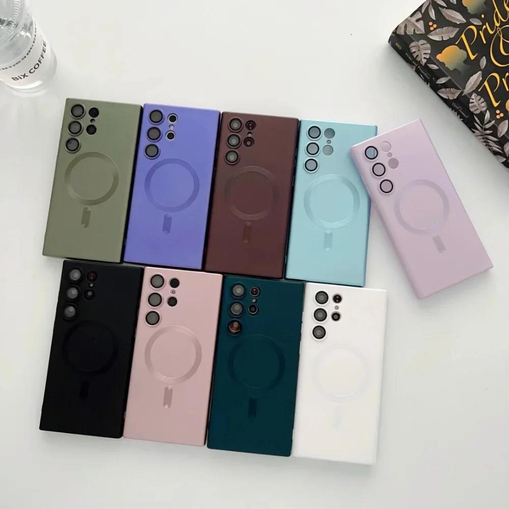 Magnetic Soft TPU Phone Case For Samsung Galaxy S21 S20 FE S24 S23 S22 Plus Note 20 Ultra  Lens Protector Film Protective Cover