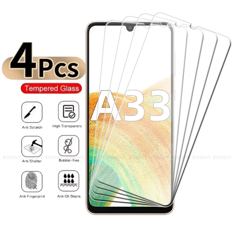 

1/2/3/4Pcs For Samsung Galaxy A33 Glass Samsung A33 Tempered Glass 9H Transparent Clear Cover Screen Protector Samsung A33 A 33