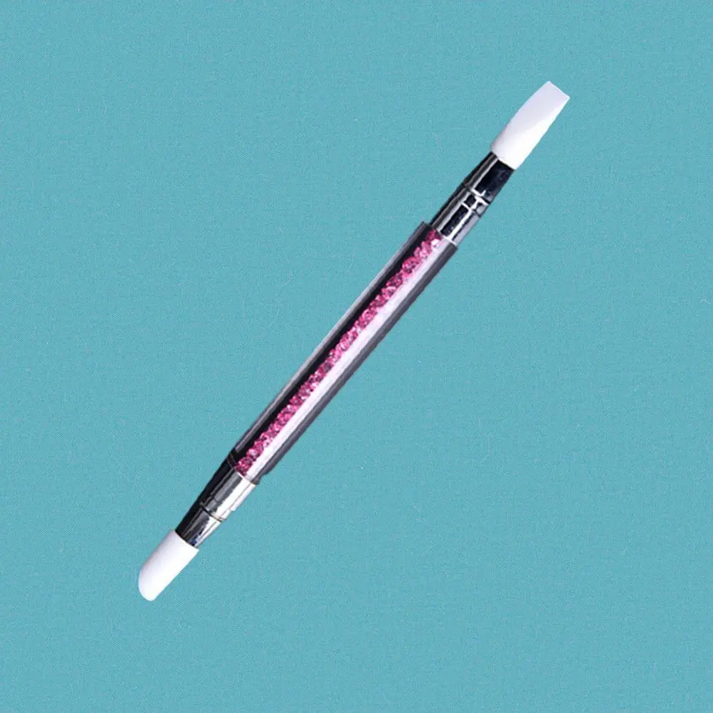 Nail Carving Brushes Silicone Head Clear Acrylic Tube Crystal Rhinestone Pink Multifunctional Soft Carving Flowers Patterns