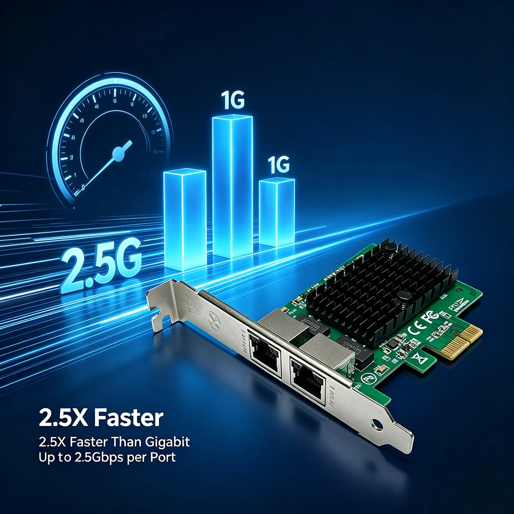Dual Port 2.5G PCIe NIC 2.5Gbps Network Card RTL8125B Gigabit Ethernet Adapter 2.5g Dual Lan Card For Desktop for Windows 10/11