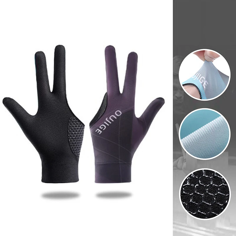 Billiards Glove Left/Right Hand Three Finger Billiard Glove Non Slip Stickers Elasticity Billiard Training Gloves Accessories