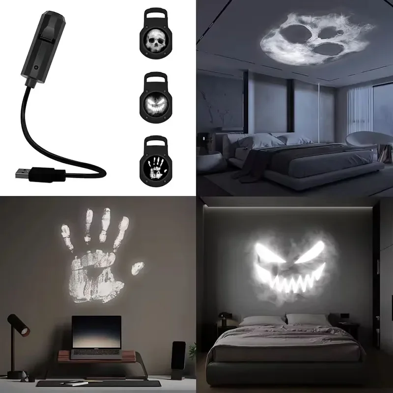 할로윈 USB 프로젝션 야간 조명 해골 6 패턴 디자인 LED 프로젝터 램프 벽 천장 장식 휴일 파티 분위기 조명