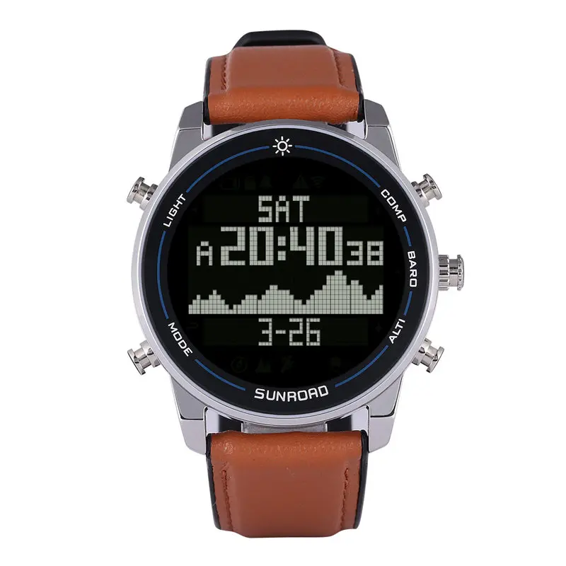 Sunroad Digital Fishing Sports Watch Altimeter Compass Barometer Pedometer Weather Calories 10ATM Waterproof Alarm Clock FR86N