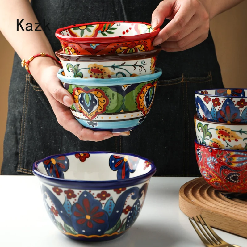 Nordic Fancy Glaze Ceramic Bowl Creative Personality Household High Foot Noodle Soup Bowls Kitchen Dining Table Tableware Bowl