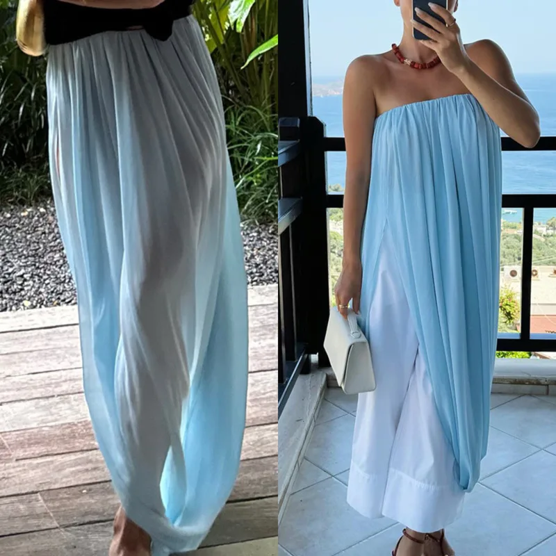 

Fashion Women's Spring Summer Tulip Ruched Maxi Skirt Draped High Split Elastic Waist Long Skirt For Street Daily Vacation Wear